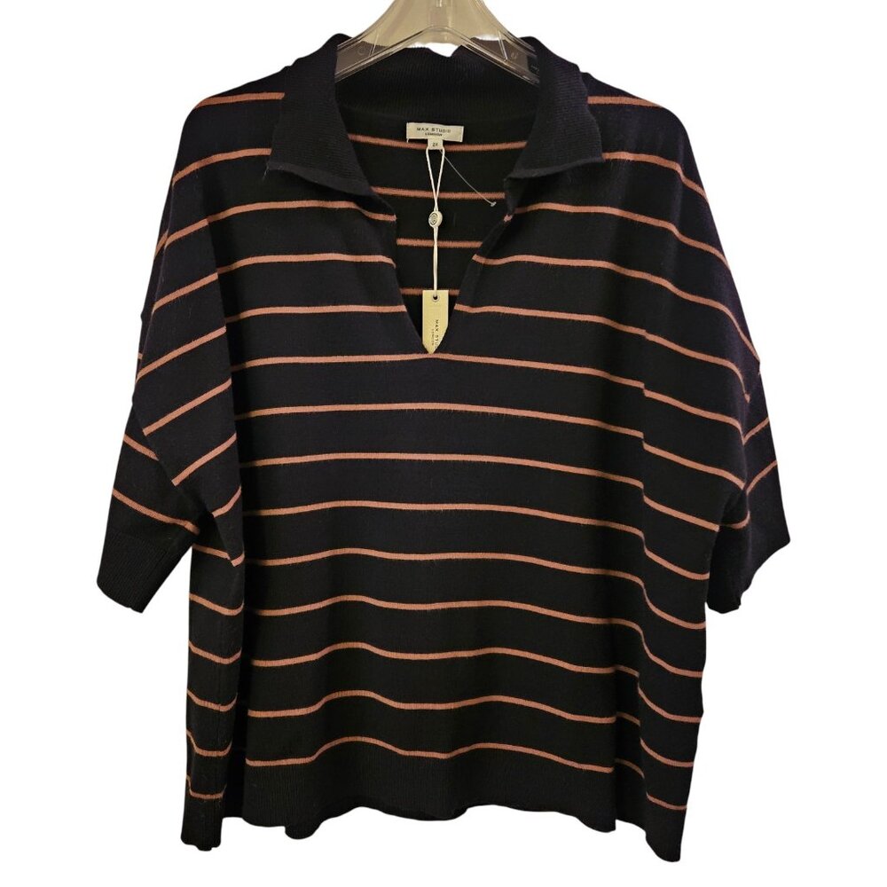 NWT Max Studio London Oversized Striped Collared Knit Top - 2X